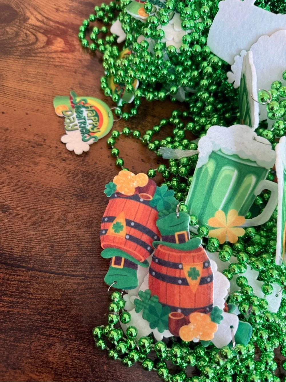 St. Patrick's Day Green Party Bead Necklaces with Themed Charms large lot